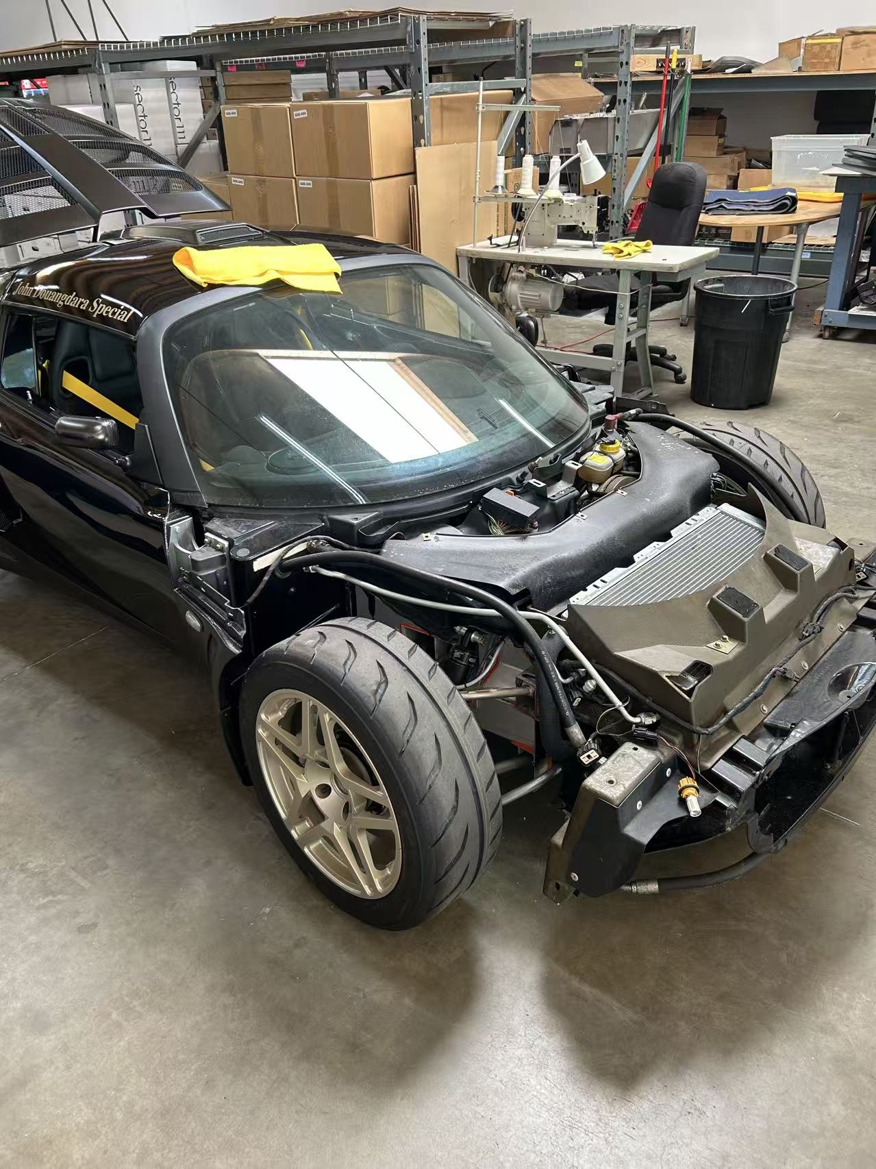 Performance car build in workshop