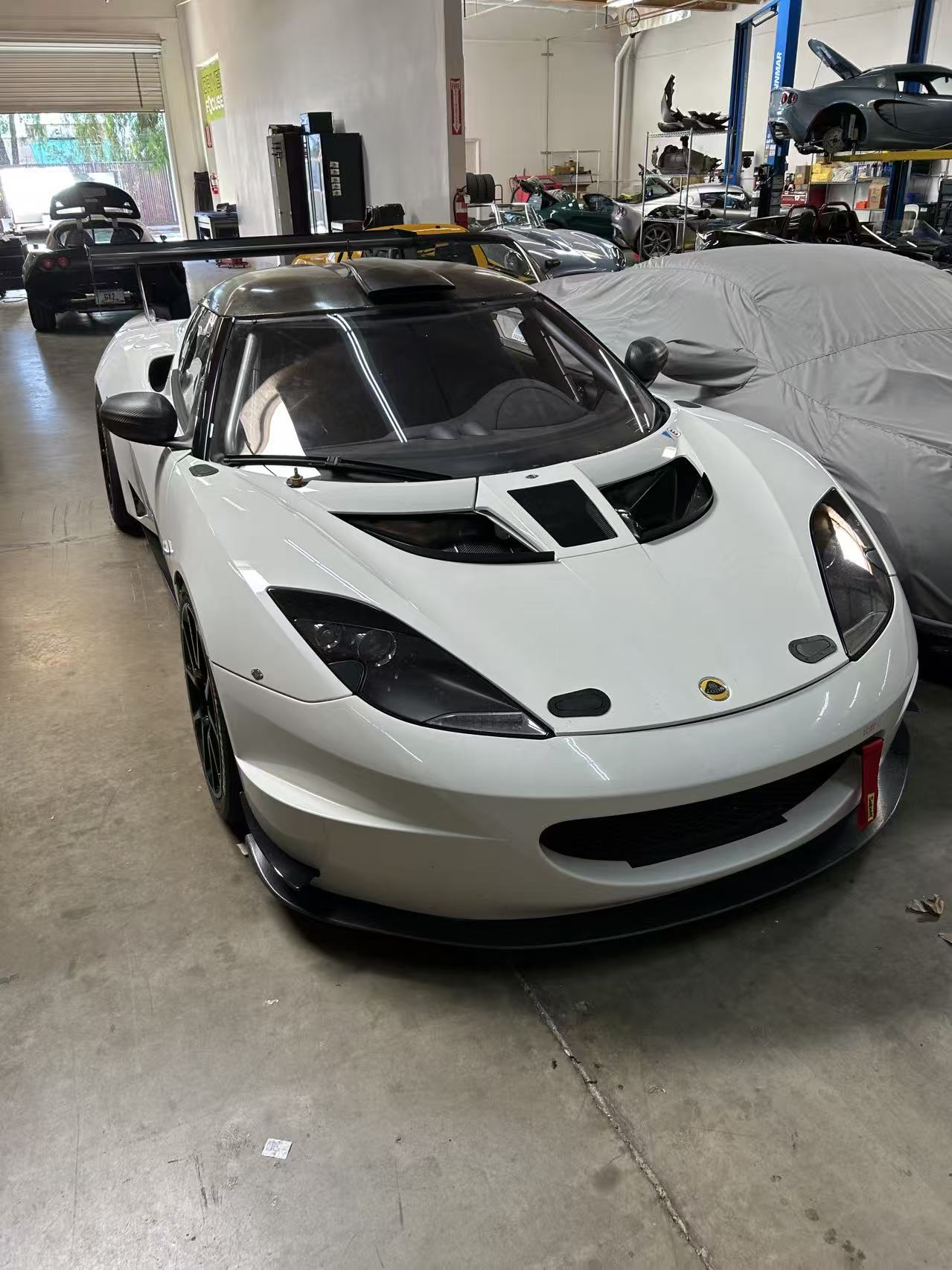 Sports car in performance garage